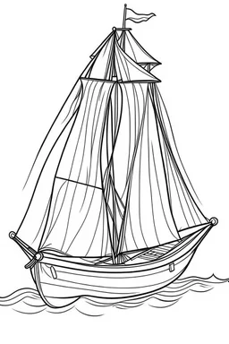 outline art for cute Sailboat coloring pages with sitch, white background, Sketch style, full body, only use outline, toddlers style, clean line art, white background, no shadows and clear and well outlined.