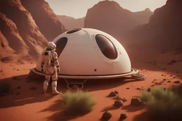 nside high-tech pod on Mars. Future Astronaut sci-fi his laboratory. Plants for grow food. settings: Full-frame , 100mm lens, f/1.2 aperture, ISO 100, shutter speed 60 seconds. Cinematic lighting, Unreal Engine 5, Cinematic, Color Grading, real time Photography,Shot on 70mm lense, Depth of Field, DOF, Tilt Blur, Shutter Speed 1/2500, F/13, White Balance, 45k, Super-Resolution,