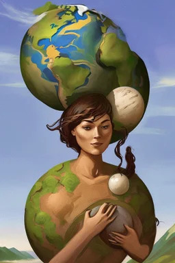 a woman carrying the earth on her back like Atlas