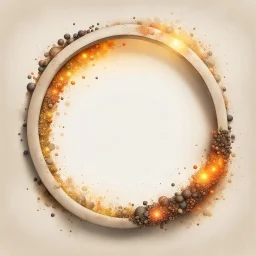 Hyper Realistic Right-side-view of Beige small-multicolor-Circular-Frame With Glowing Golden Embers On Off-White Grunge Background.