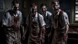 4 men zombies in adark room bloody