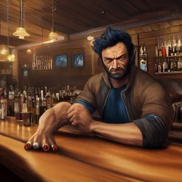 wolverine sitting at a bar, illumination, brilliant coloring, smooth, sharp focus, crispy quality, vray; Artstation; HD, HDR, SF, CGSociety, 16k, photorealistic, unreal engine