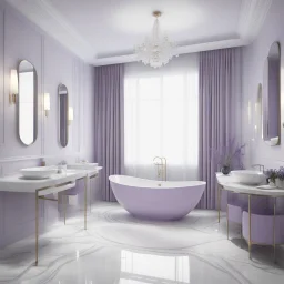 hotel bathroom, modern classic style, lavender colors, 3d