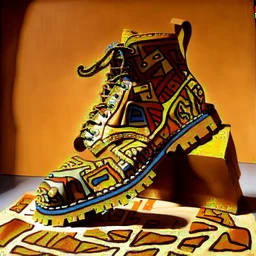 brown moutain shoes , art, oil drawing, bright, keith haring, picasso, masterpiece