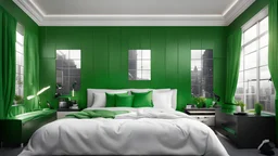 She-Hulk bedroom. Green-skinned, dark green hair, massive muscles. Hyper-realistic. sleep