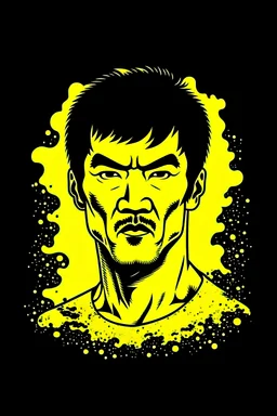 Bruce Lee American martial artist face cartoon 2d