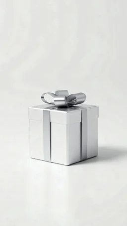 3 D render, one silver gift box vertical, on a white background