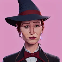 Portrait of a 30 year old witch like Renée Zellweger and Mary Poppins