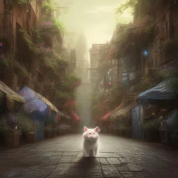 pixar style, volumetric New York City alley with steel garbage can environment and background, realistic painting of a cute Munchkin black kitten on the ground, looking excited, detailed digital painting, extreme dense and fine fur, anime, ornate, colour-washed colors, elegant, small minutiae, particulars, centered, smooth, sharp focus, renderman gofur render, 8k, uhd, detailed eyes, realistic shaded volumetric lighting