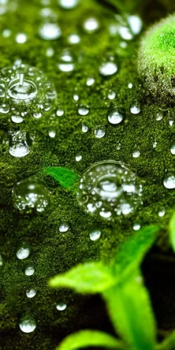 cinematic shot of flowers and ferns inside a test tube, waterdrops, dewdrops, moss, crystal, luxurious, bell jar