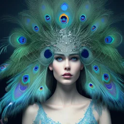 Mystery peacock feather mask, dramatique, art background, dramatic lighting, volumetric lighting, hyperrealisme, 8k, high quality, lot of details, fit within portrait