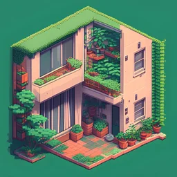 A apartment with garden, pixelart