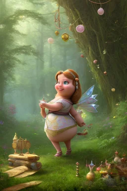 Fat and happy fairy in Forrest background. Style should be like the movie " up"