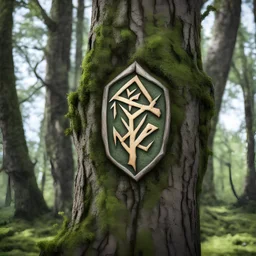 una runa élfica marcada en lo alto un árbol