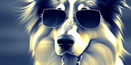 ROUGH COLLIE PORTRAIT. SUNGLASSES. BEACH