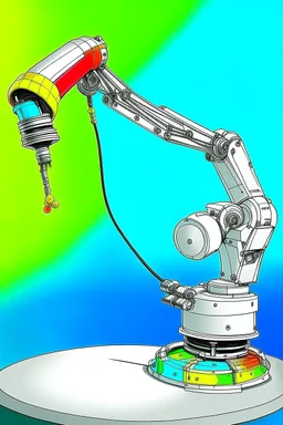 Draw a colorful cover image. What it's about is flexible link robotic arm with flexible joints that are drawing a three-dimensional model. Only display flexible robotic arms. The color of the robotic arm structure should be rich