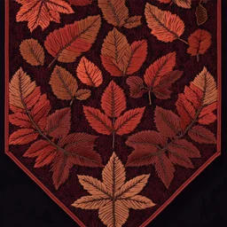 autumn colored cloth banner embroidered with leaves