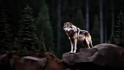 wolf on a rock next to forest