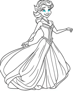 Elsa With Big Swooping Dress Coloring Page