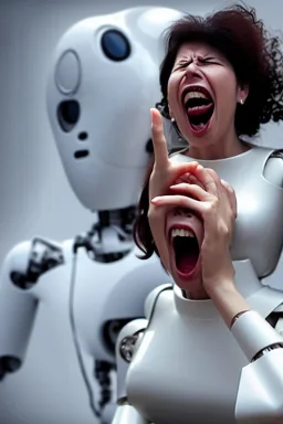 Woman screaming at a robot