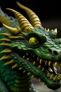 Зеленый злобный дракон с желтыми глазами, кривенькими ножками, глубокая детализация photo taken by Canon 24-70mm f/2.8