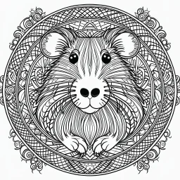 Hamster, front view, mandala, minimal lines, cartoon, white back ground color, real style, realistic, minimalistic, minimal black line art, line art, crisp line art, unique coloring sheet, outlined, outline, crisp, crisp line edges, illustration, thin lines, crisp clear lines, line art, clean line art, unique, 8k, amazing, masterpiece, no colors, no dark color, no black color, avoid thick black, minimalistic line edges, pure white back ground, image character full fit to page,