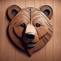 combine textured wood with stylized shape of a bear head, letterpress style, minimalistic, clean