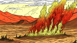 Drawing of fire in the desert