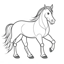 black and white drawing of cute horse outlined art bold, coloring book page for kids, simple classic cartoon style, 2D v4 q2