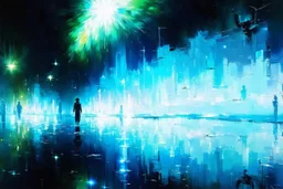 Night, City, sci-fi, people, future, music videoclips influence, claude monet impressionism paintings