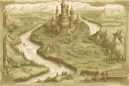 créer une carte illustrée dessinée au crayon de papier, représentant les parcelles d'un grand vignoble, dans les codes graphiques de la carte du seigneur des anneaux, avec des dessins d'un petit chateau style renaissance, des rivières, des collines, et des villages