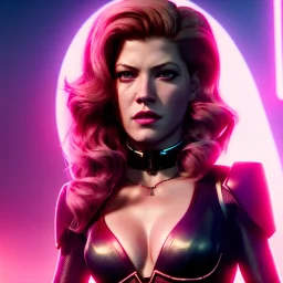 Actress , retro futuristic, Katheryn Winnick, sexy, short hair, retro, 80s, blood, portrait, samurai style, 16 bit, unreal engine 5, god light, ultra hd, vibrant color, night city background, neon, front view.