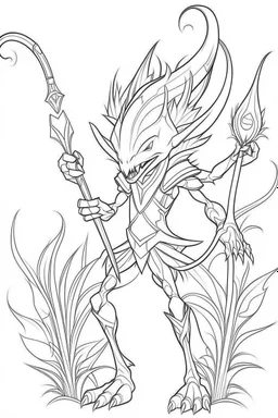 outline art for Fiddlesticks coloring pages with sitch, white background, Sketch style, full body, only use outline, adult style, clean line art, white background, no shadows and clear and well outlined.