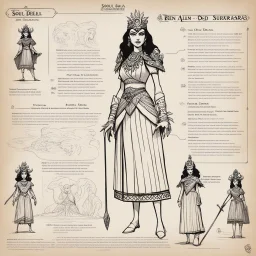 character concept sheet with AD&D statistics and characteristics[1960’s stop-motion animation style of Reina del Susurradores del alma in Mexico] These mysterious figures possess the rare gift of communing with spirits and delving into the realm of the unseen. Soul Whisperers navigate the boundaries between the living and the dead, offering guidance, solace, and sometimes unsettling revelations to those who seek their counsel.