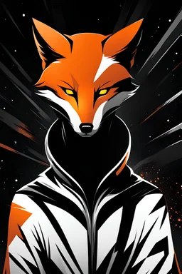 Foxman, comic style artwork, dark black, Orange and white, calm