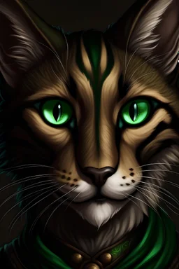 Generate a dungeons and dragons character portrait of the face of a male tabaxi. He is a Way of the Shadows. Monk. His hair is black and short. His eyes are green eyes.