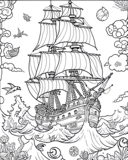 Pirates of the Caribbean: Black Pearl Sea Battle Coloring Challenge: Create an exhilarating coloring page inspired by the Pirates of the Caribbean movie, featuring the iconic Black Pearl in the midst of a dramatic sea battle. Encourage young artists to bring the scene to life by minimizing background and lines, allowing the focus to be on the action-packed elements like cannon fire and crashing waves. This black-and-white canvas provides an exciting challenge for kids to unleash their creativity