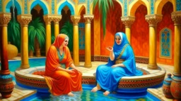 oriental 2 woman at a arabic pool painting neoclassism colorfull