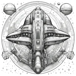 Coloring page, detailed, star wars style, white background, space ship,