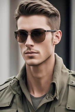 beautiful guy, military style, aviators, clean shaven, tall and strong