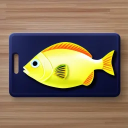 3d icon, cute tilapia fish over kitchen cutting board, shiny object, graphic design, unreal engine