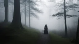 [high res photo of a medieval scene in the shadows and the fog of a forest] Lilian follows at the prescribed distance, her footsteps light but purposeful. The cold doesn't seem to slow her as much as you might expect—whether from exhaustion overriding discomfort or some deeper fortitude remains unclear. She glances at you often, always ahead, though her posture never fully relaxes. Even when you walk steadily forward, she looks left and right, scanning the mountain's shadowed crevices with an in