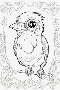 Outline art for cute coloring pages with bird with glasses, full body, white background, sketch style, only use outline, clean line art, no shadows and clear and well outlined.