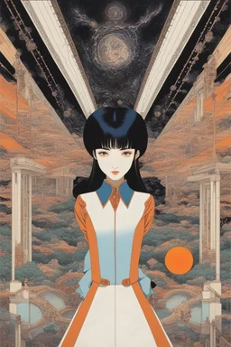 Tatsuyuki Tanaka, Yuu Watase, Kilian Eng, Paul Berthon, Charles-Léonce Brossé, Surrealism, Mysterious, Bizarre, Outlandish, Fantasy, Sci-fi, Japanese Anime, Influence of color and vision on evolution, Viewing the world, Structure of the eye, Optical design, Beautiful high school girl, perfect voluminous body, detailed masterpiece