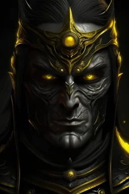 Porträt eines bösen Kriegers in Menschengestalt mit gelben Augen für einen Fantasy-Roman in Rüstung