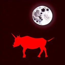 red samurai riding a red rhino, full moon, transparent background