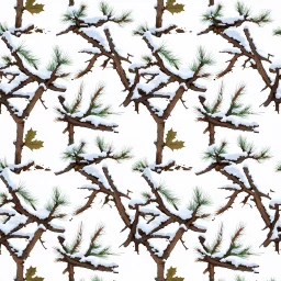 Real Tree Camouflage made of sticks, twigs, leaves, pine branches, snow and dirt, white background, seamless repeatable texture pattern imitating a natural forest background