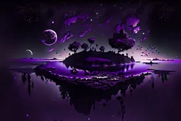 Floating Islands, Dark Purple and Black Night Sky, Stars, Space, Numerious Islands, Dead Soil