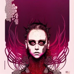 singer Danish MØ face, punk, hyper detailed, intricately detailed, illustration by <asaf hanuka> <kilian eng> <Yoji Shinkawa>, purple tones, darkred tones,