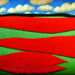 poppy field in the style of lowry